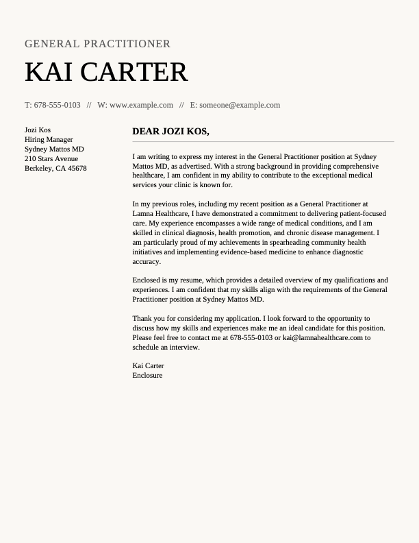 Bold minimalist professional cover letter